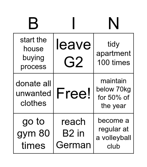 2026 goals Bingo Card