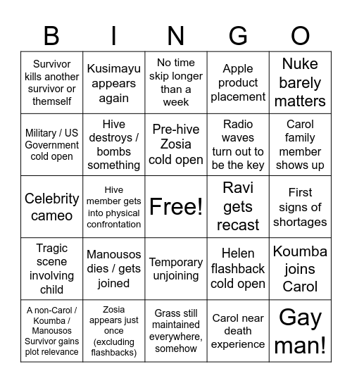 Pluribus Season 2 Bingo Card