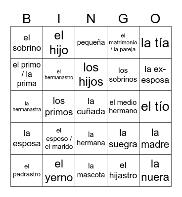 Familia Bingo Card