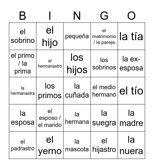 Familia Bingo Card