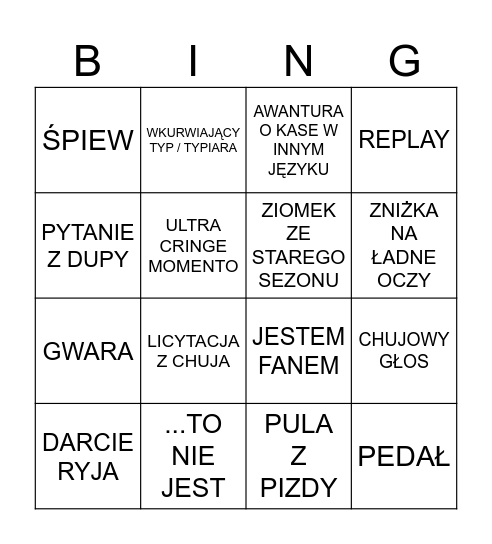 AWANTURKA O KASĘ Bingo Card