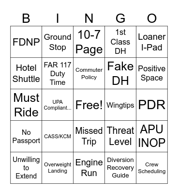 UAL FODM BINGO Card