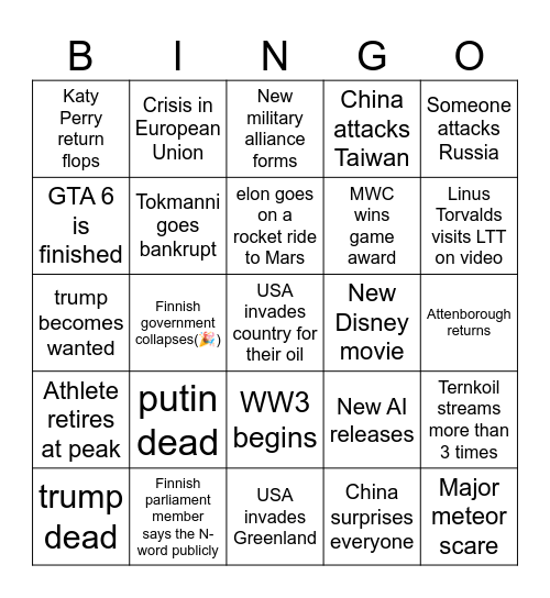 2026 Bingo Card