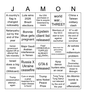 2026 events Bingo Card