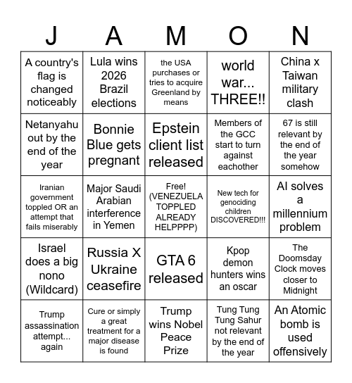 2026 events Bingo Card