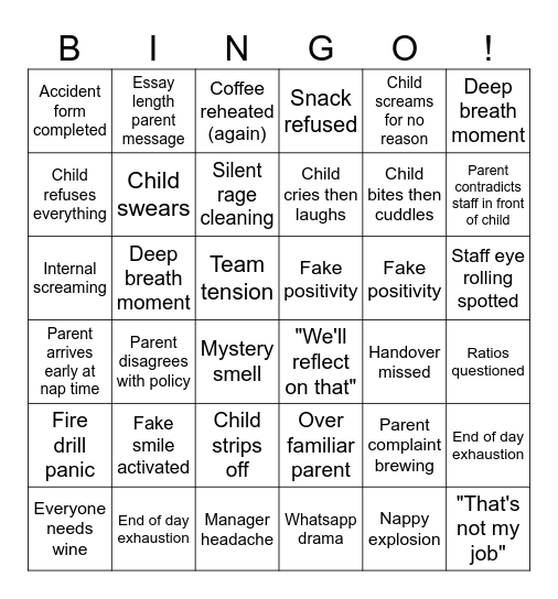 JCLE Nursery Bingo Card