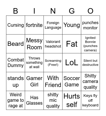 Gamer Rage Bingo Card