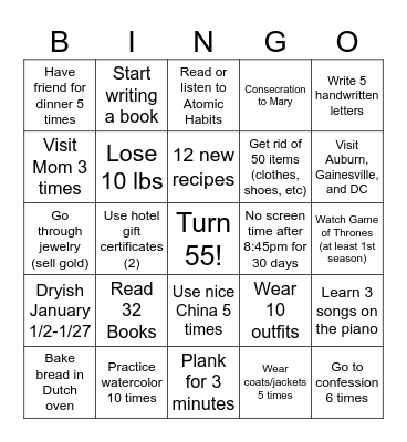 2026 Goals Bingo Card