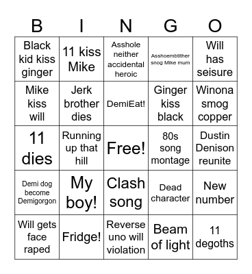 Stranger things bingo Card
