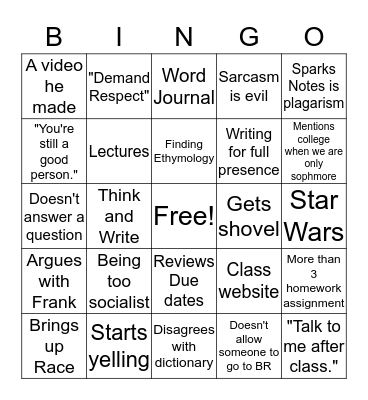 Novack Bingo Card