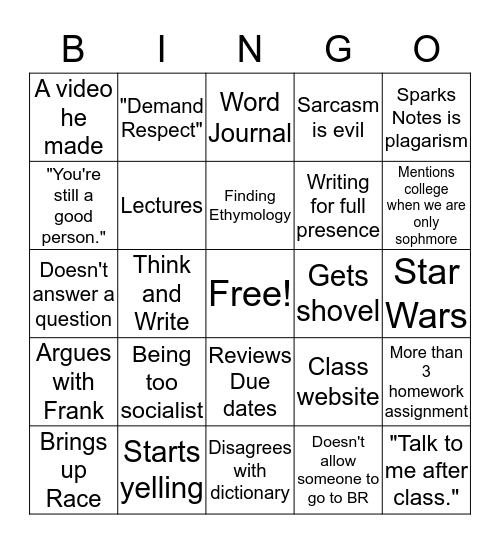 Novack Bingo Card