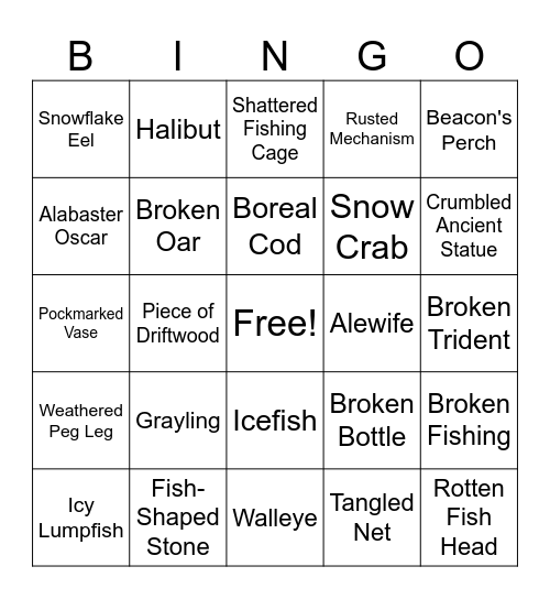 GW2 ICE FISHING BINGO Card