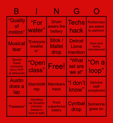 Full Ensemble Bingo Card