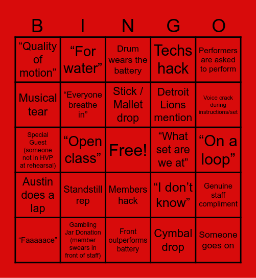 Full Ensemble Bingo Card