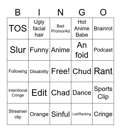TikTok Bingo Card
