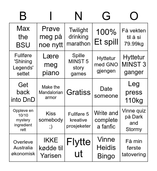 Emilie's Life Happenings 2026 Bingo Card