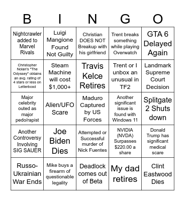 2026 Bingo Card Bingo Card
