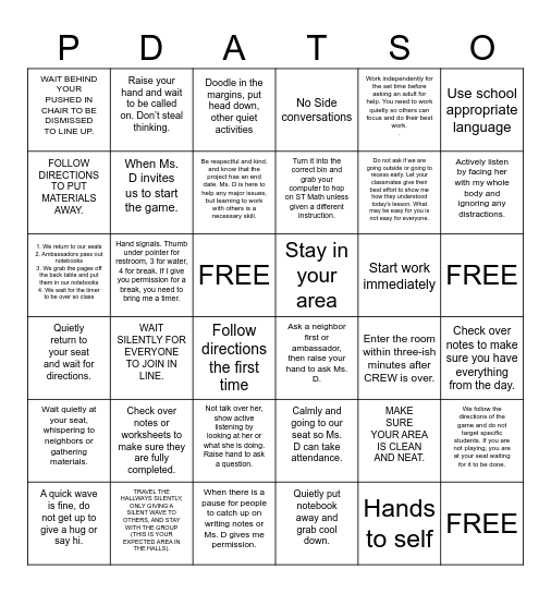 Expectations Bingo Card
