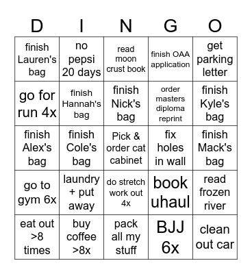 Michelle's January Bingo Card