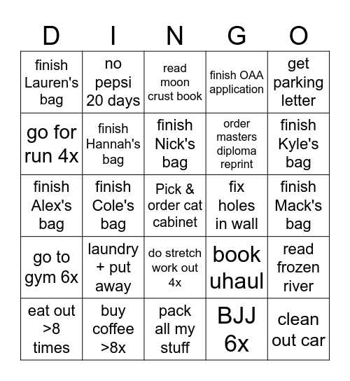 Michelle's January Bingo Card