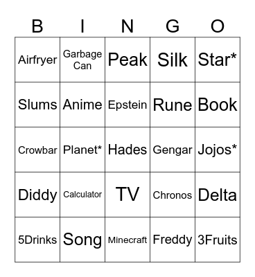 Crafting Bingo Card