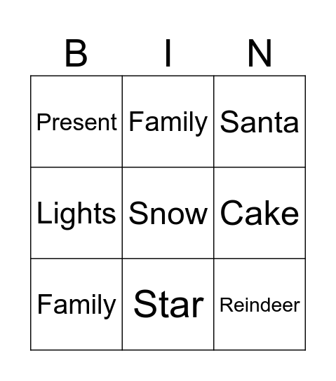 Christmas break Bingo Card