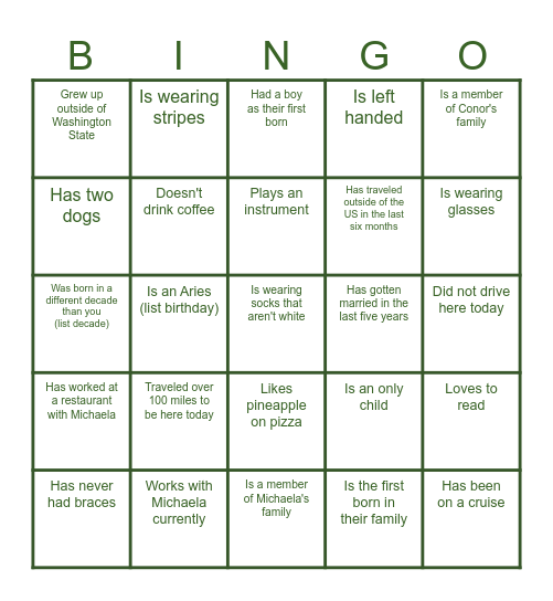 Find/Meet Someone Who... Bingo Card