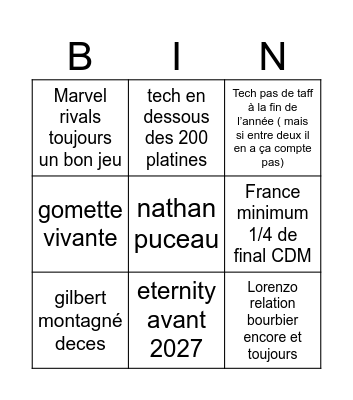 Bingo 2026 Bingo Card