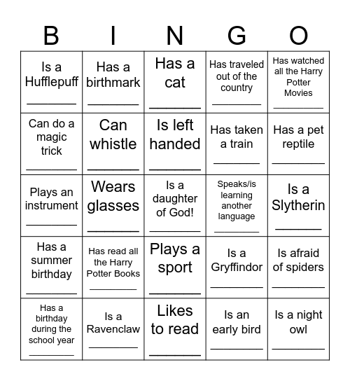 Find a Young Woman Who........... try to get everybody's name! Bingo Card