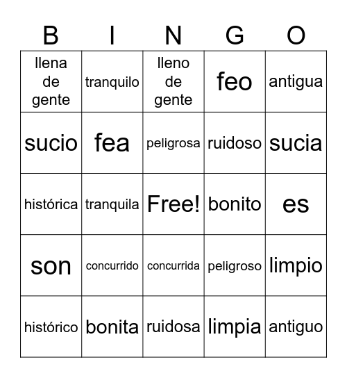 ¿Cómo son los lugares en tu ciudad? Bingo Card