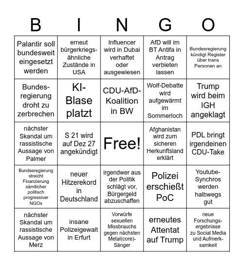 Bingo 2026 Bingo Card