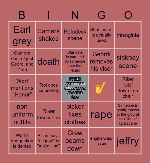 Star Trek TNG - Episode Bingo Card