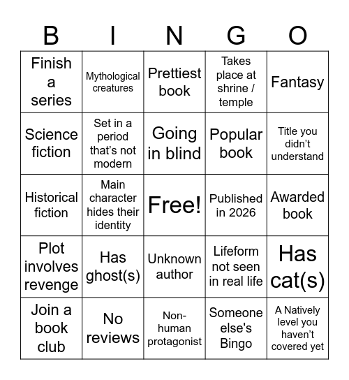 2026 Bingo Reading Challenge Bingo Card
