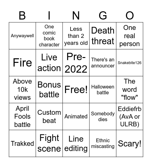 Rap Battle Playlist Bingo Card