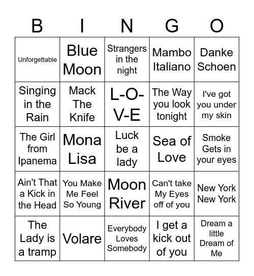 Crooners of the 50's an 60's Bingo Card