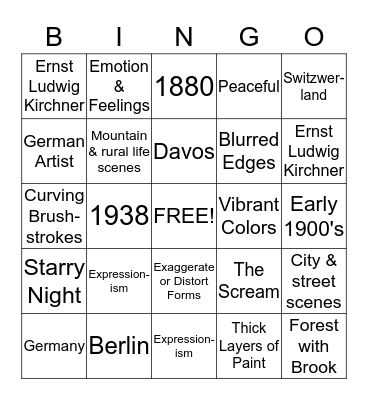 Forest with Brook Bingo Card
