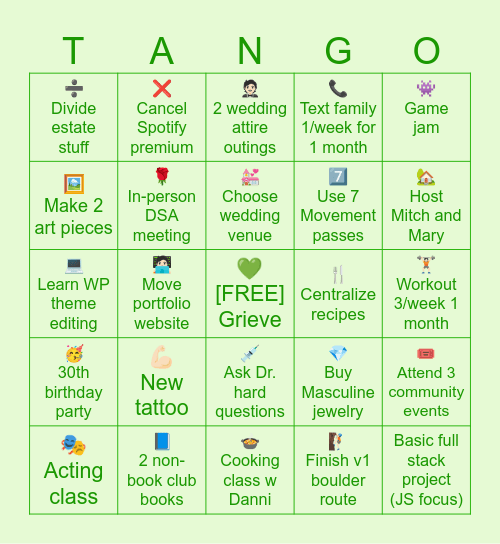 2026 Intentions Bingo Card
