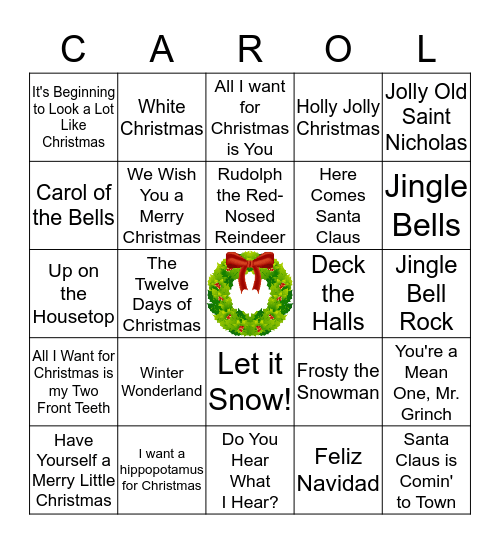 CHRISTMAS CAROL BINGO! Bingo Card