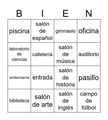 En la escuela Bingo Card