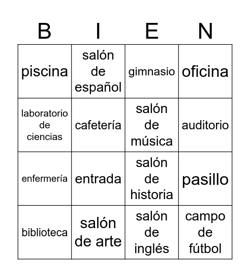 En la escuela Bingo Card