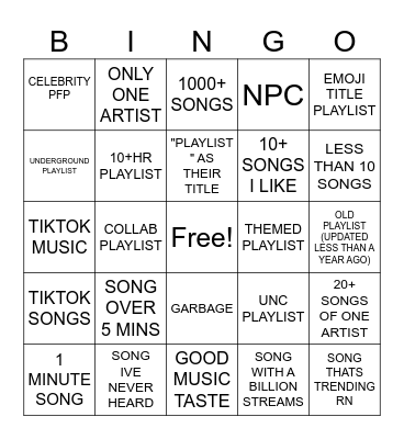 2UP PLAYLIST BINGO Card