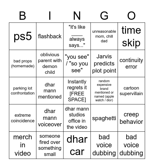 Dhar Mann Bingo v4 Bingo Card