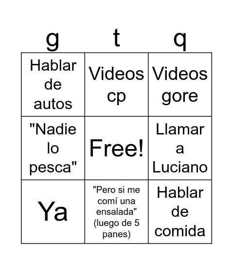 Guaton qlo Bingo Card