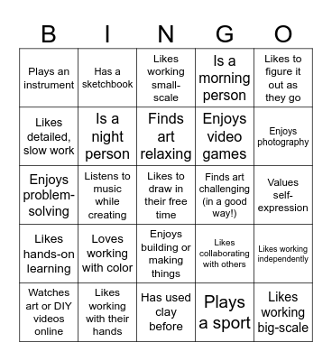 Find someone in class who... Bingo Card