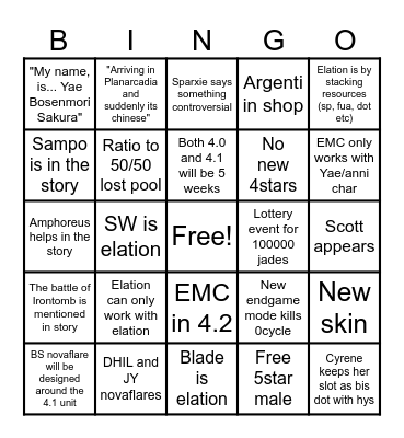 Planarcadia Prediction Bingo Card