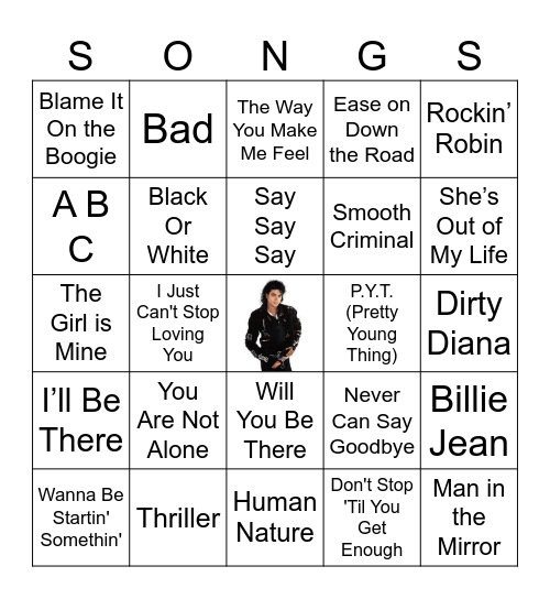 Michael Jackson Songs Bingo Card