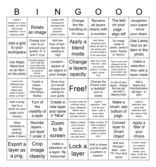 Photoshop Bingo Card