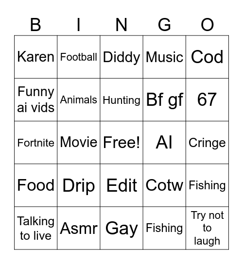YouTube Bingo Card