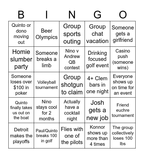 Cocktail Bois 2026 Bingo Card
