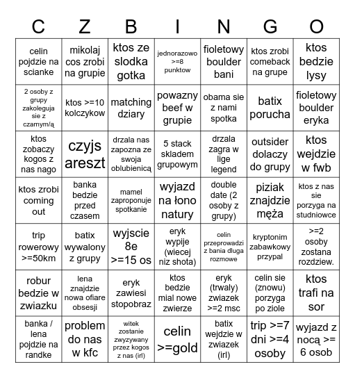 czechowskie bingo 2026 Bingo Card